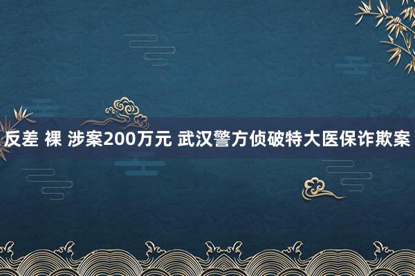 反差 裸 涉案200万元 武汉警方侦破特大医保诈欺案