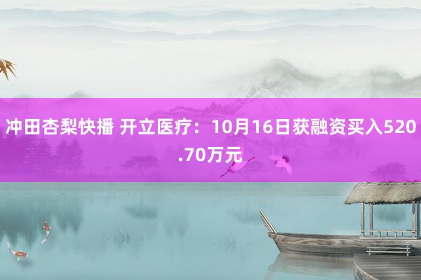 冲田杏梨快播 开立医疗：10月16日获融资买入520.70万元