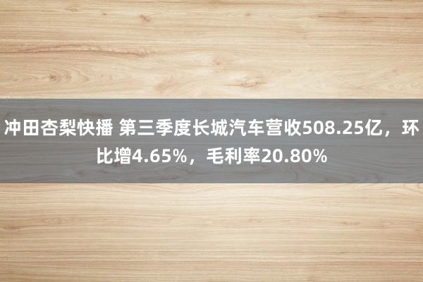 冲田杏梨快播 第三季度长城汽车营收508.25亿，环比增4.65%，毛利率20.80%