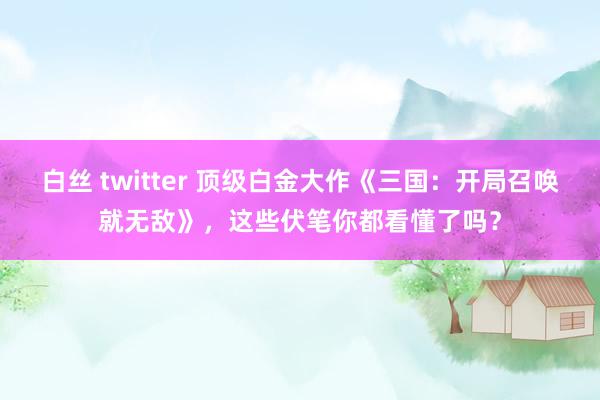 白丝 twitter 顶级白金大作《三国：开局召唤就无敌》，